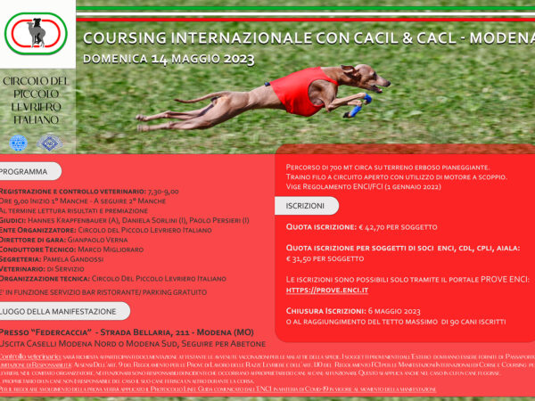 Locandina Coursing Internazionale Modena 14.05.2023